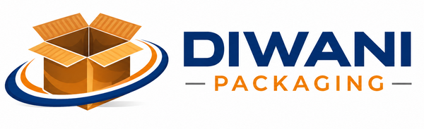 DIWANI PACKAGING logo featuring an open brown cardboard box inside a blue and orange swoosh, with the text 'DIWANI PACKAGING' in blue and orange on a white background.