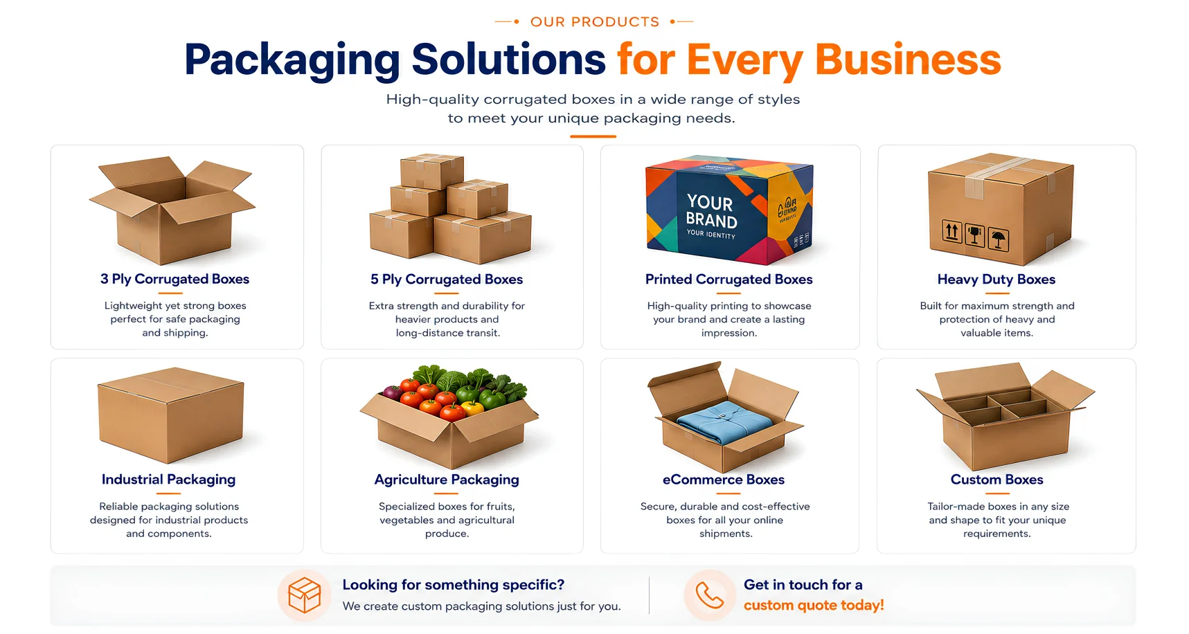 Packaging solutions including corrugated, printed, heavy duty, industrial, agriculture, eCommerce and custom boxes